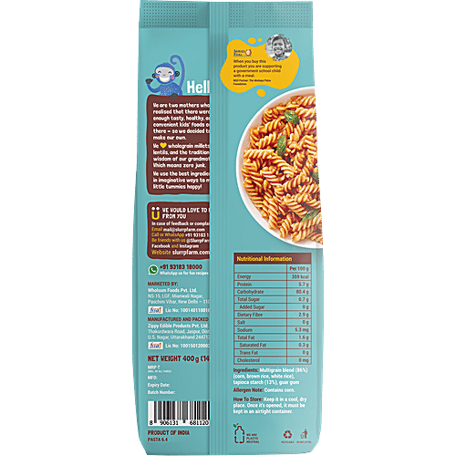 Slurrp Farm Fusilli Pasta - Vegan, No Maida, Gluten Free & Multigrain, Healthy, Fibre Rich, 400 g Pouch 