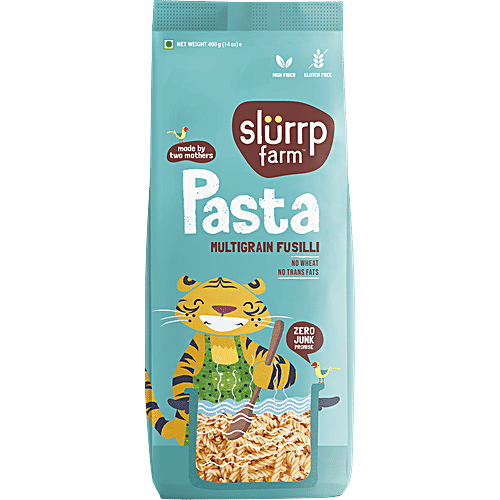 Slurrp Farm Fusilli Pasta - Vegan, No Maida, Gluten Free & Multigrain, Healthy, Fibre Rich, 400 g Pouch 