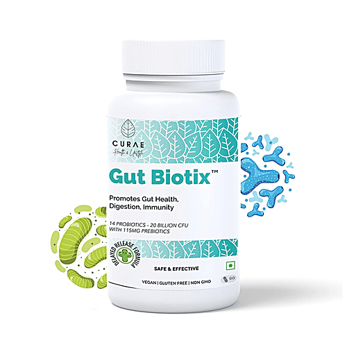 CURAE HEALTH Gut Biotix Probiotic Supplement Capsule - Improves Digestion, Immunity, 60 pcs  