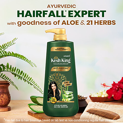 Kesh King Ayurvedic Anti Hairfall Shampoo, Reduces Hairfall, 21 Natural Ingredients, No Paraben & No Silicon, 1 L With The Goodness Of Aloe Vera, Bhringraja And Amla For Silky, Shiney, Shampoo For Women & Men