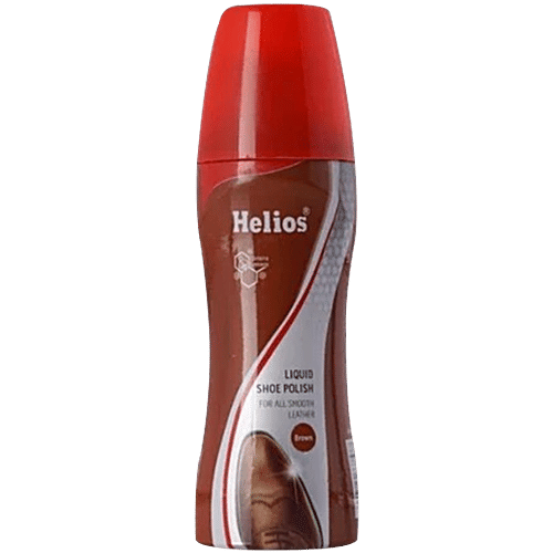 Helios Liquid Shoe Polish For All Smooth Leather - Brown, 80 ml