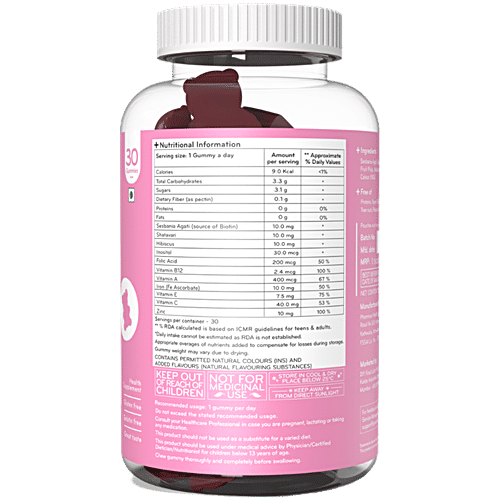 By Nature Hair Growth Gummies For Women With Biotin, Hibiscus & Shatavari - Health Supplement, 30 pcs  