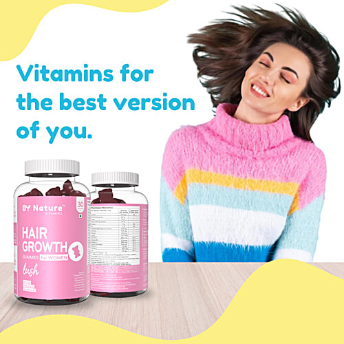 By Nature Hair Growth Gummies For Women With Biotin, Hibiscus & Shatavari - Health Supplement, 30 pcs  
