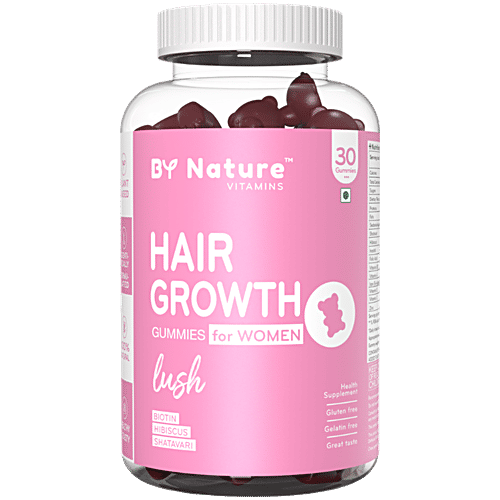 By Nature Hair Growth Gummies For Women With Biotin, Hibiscus & Shatavari - Health Supplement, 30 pcs  