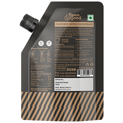 Bean Good Flavoured Coffee Concentrate - Hazelnut, Pure Blend, No Added Preservatives, 200 ml  