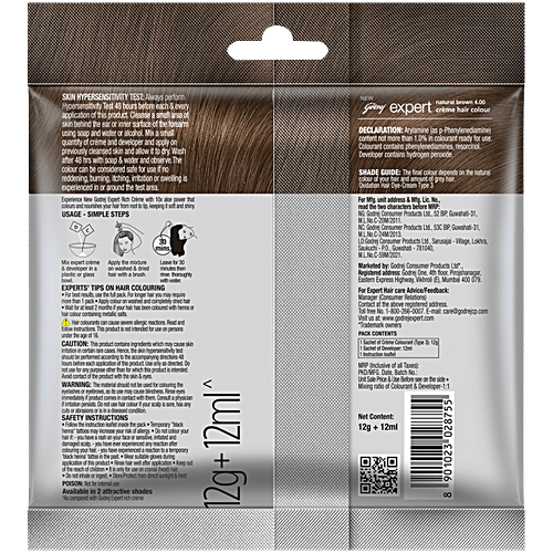 Godrej Expert Rich Creme Hair Colour - Long-Lasting, 100% Grey Coverage, No Ammonia, 24 ml Natural Brown 