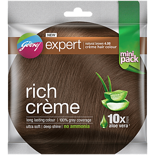 Godrej Expert Rich Creme Hair Colour - Long-Lasting, 100% Grey Coverage, No Ammonia, 24 ml Natural Brown 