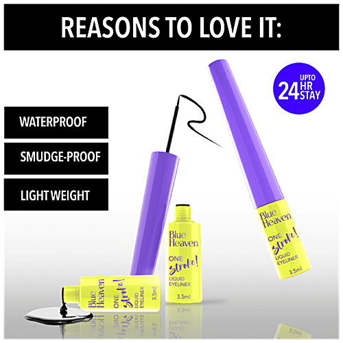 Blue Heaven One Stroke Liquid Eyeliner - Long-Lasting, Lightweight, Waterproof & Smudgeproof, 3.5 ml