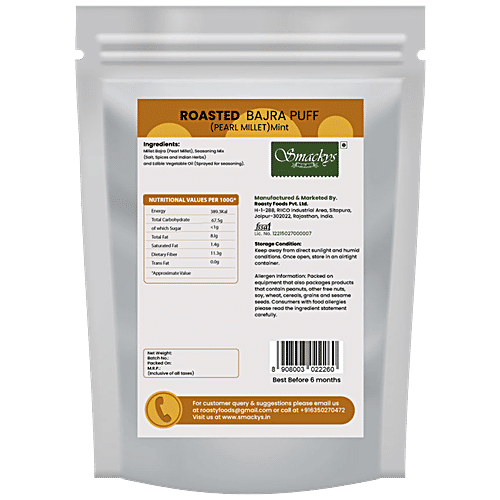 SMACKYS Roasted Bajra Puff Mint - Snack, Rich Source Of Protein, Minerals & Energy, 100 g Pouch