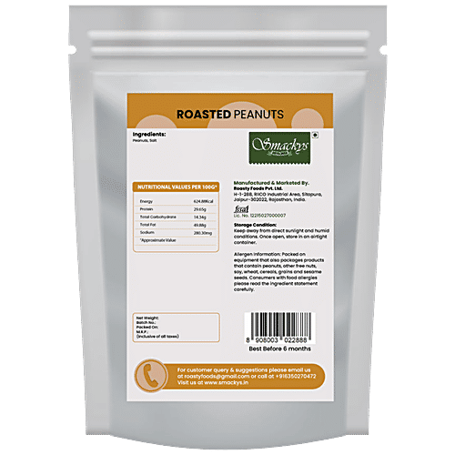 SMACKYS Roasted Peanuts Salted - Snack, Rich Source Of Protein, Minerals & Energy, 100 g Pouch 