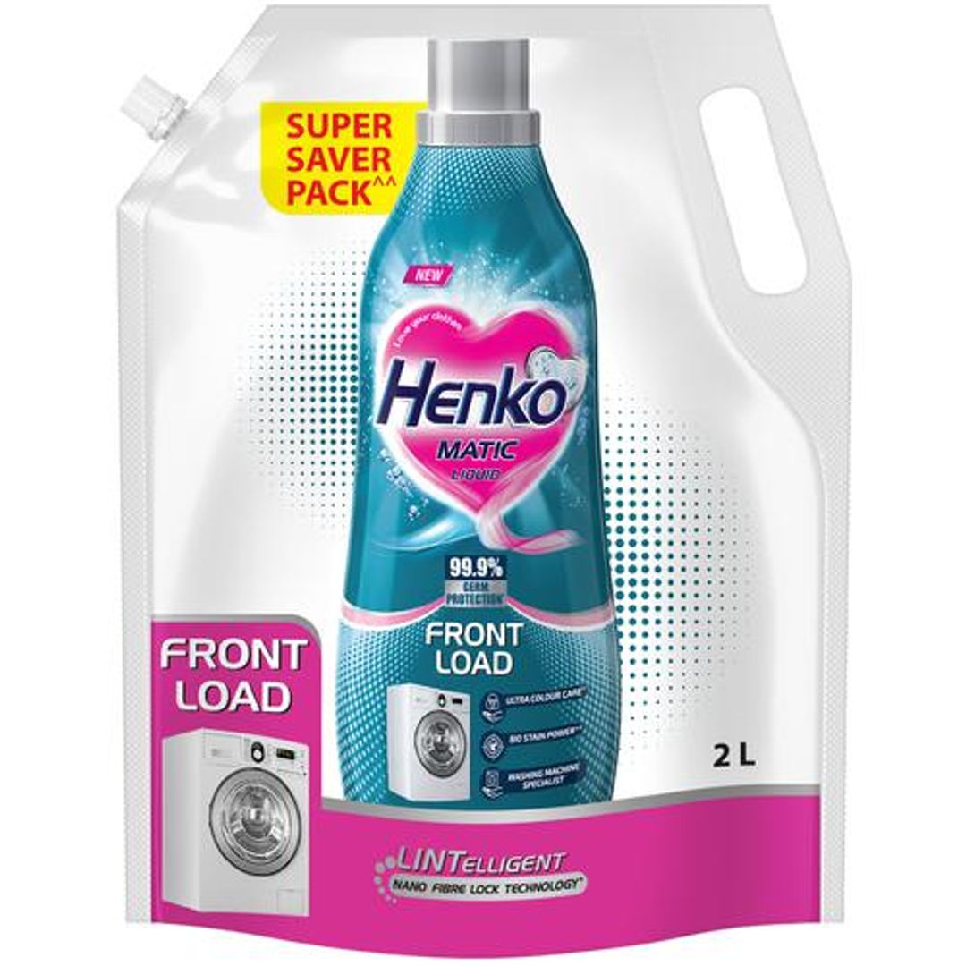 Henko Matic Liquid Detergent - Front Load With Nano Fibre Lock Technology, 99.9% Germ Protection, 2 L Refill Pouch