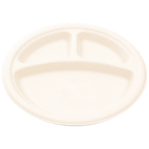 Buy Ekopak Disposable Meal Plates 3 Compartments, Round, 9 Inch, 100
