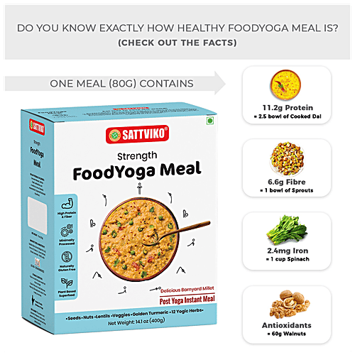 Sattviko Strength Food Yoga Meal - Barbeque Flavour, Millets, Instant Food, High Protein & Fiber, 400 g  