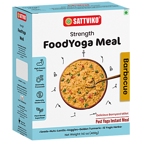 Sattviko Strength Food Yoga Meal - Barbeque Flavour, Millets, Instant Food, High Protein & Fiber, 400 g  