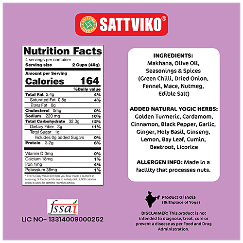 Buy Sattviko Antioxidant Food Yoga Makhana Thai Chilli Flavour