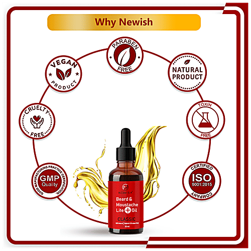 Newish Beard & Mostache Lite Oil - Classic, For Men, Manageable, Less Frizzy, 30 ml  