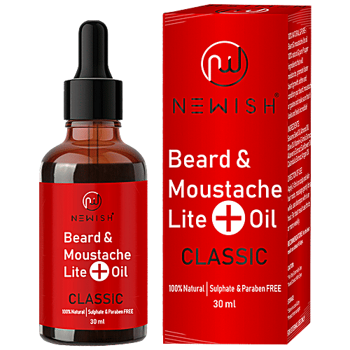 Newish Beard & Mostache Lite Oil - Classic, For Men, Manageable, Less Frizzy, 30 ml  