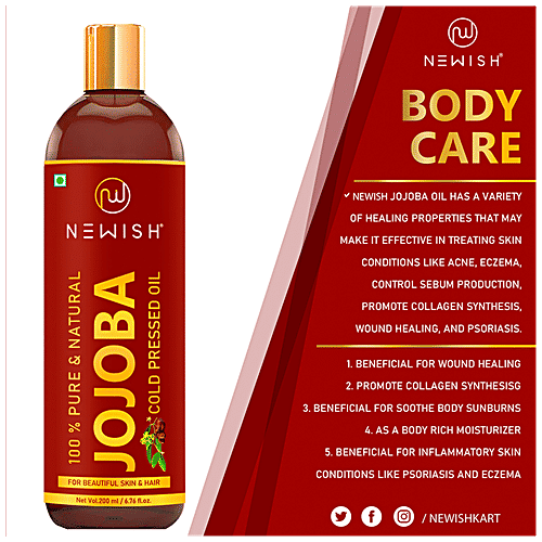 Newish Jojoba Oil - Cold Pressed, For Skin & Hair Growth, Virgin & Unrefined, 200 ml  