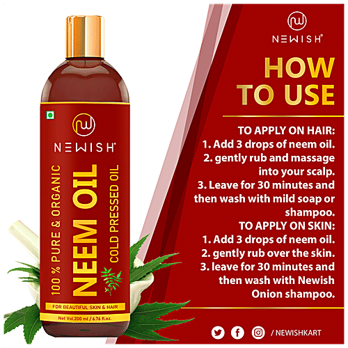 Buy Newish Organic Neem Oil Cold Pressed, For Skin & Hair Online at