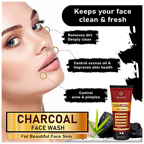 Newish Activated Charcoal Face Wash - For Oily Skin, Anti Pollution Parabens Free, All Skin Types, 100 g 1 