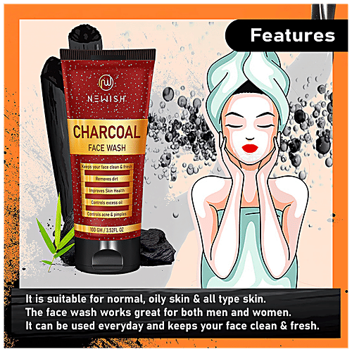 Newish Activated Charcoal Face Wash - For Oily Skin, Anti Pollution Parabens Free, All Skin Types, 100 g 1 