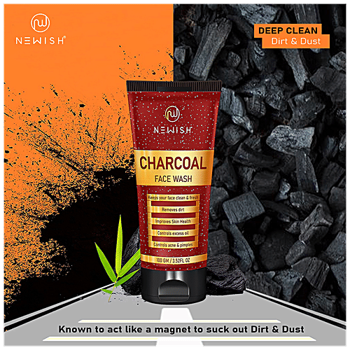 Newish Activated Charcoal Face Wash - For Oily Skin, Anti Pollution Parabens Free, All Skin Types, 100 g 1 