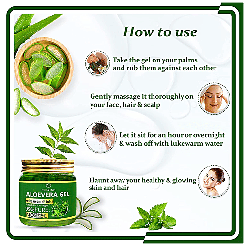 Newish Aloe Vera Gel - For Acne, Scars, Glowing & Radiant Skin Treatment, Organic Non-Toxic, 2 pcs (200 g + 130 ml) 