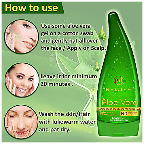 Newish Aloe Vera Gel - Multipurpose For Skin & Hair, 130 ml (Pack of 2) 