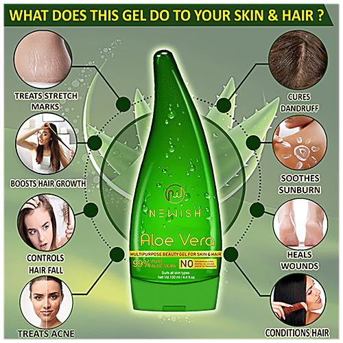 Newish Aloe Vera Gel - Multipurpose For Skin & Hair, 130 ml (Pack of 2) 
