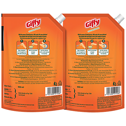 Buy Giffy Dishwash Liquid Gel With Turbo Booster Concentrated, Tough Grease Removal, 50 More