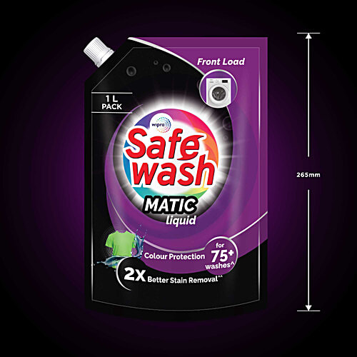 Safewash Front Load Matic Liquid Detergent - 2X Stain Removal, 1 L Pouch 2X Stain Removal
Colour Protection
Fresh Fragrance
