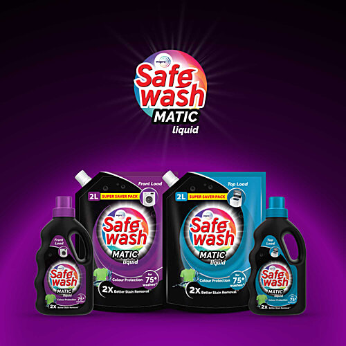 Safewash Front Load Matic Liquid Detergent - 2X Stain Removal, 1 L Pouch 2X Stain Removal
Colour Protection
Fresh Fragrance