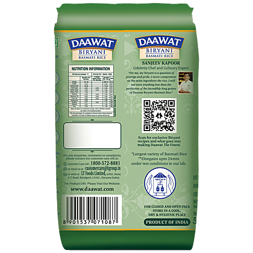 Buy Daawat Biryani Basmati Rice Extra Long Grain, Rich In Aroma