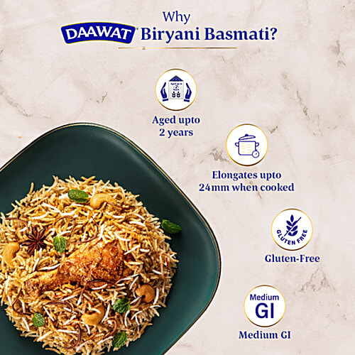 Daawat Biryani Basmati Rice, 500 g  World’s Longest Rice Grain, Expands upto 24mm