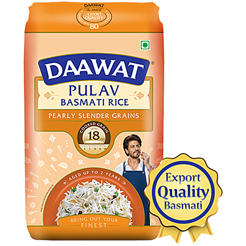 Daawat Pulav Basmati Rice, 500 g Pearly Slender Grains, Cooked up to 18mm, Zero Cholesterol & Zero Trans Fat