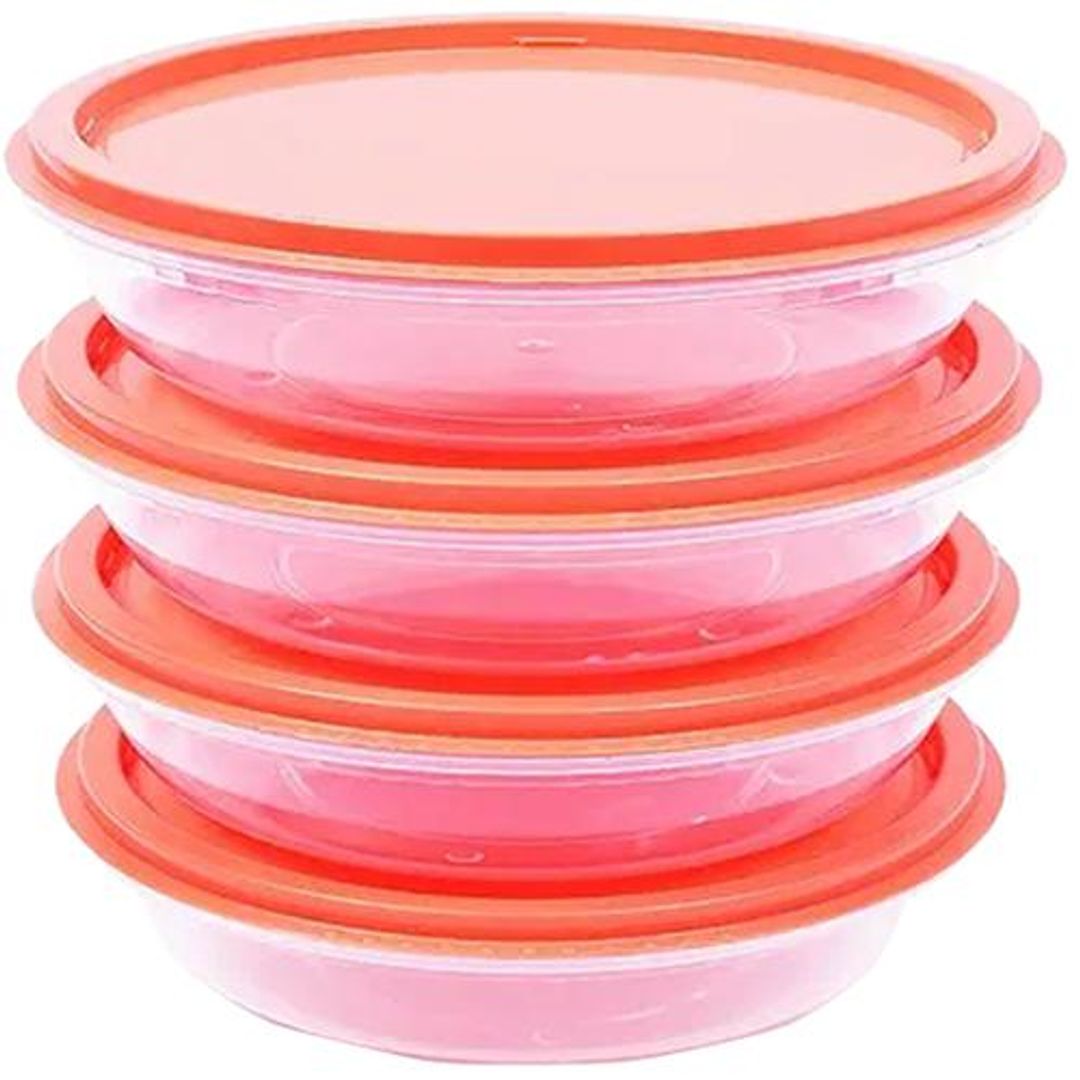 Unica Tenaz Round Bowl Set - Airtight Storage,For Kitchen Use, Coral Red, 250 ml (Set of 4)