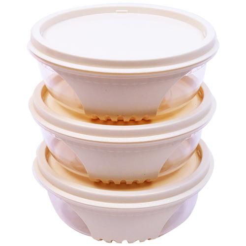 Unica Solo Uno Round Containers Set - Durable, Air Resistant, Ivory, 1.156 l (Pack of 3) 