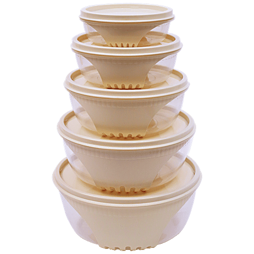 Unica Solo Uno Storage Containers - Round, Premium Quality, Stackable, Ivory, 5 pcs (250ml + 450ml + 760ml +1156ml +1750ml) 