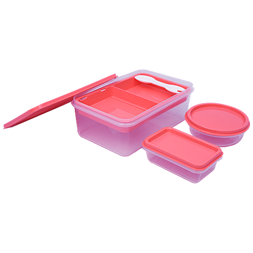 Unica Mangiamo Lunch Box For Kids - Coral Red, Leak Resistant, Microwave Safe, 1 pc  