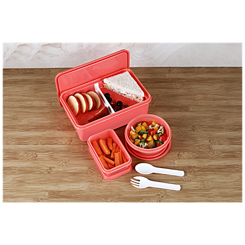 Unica Mangiamo Lunch Box For Kids - Coral Red, Leak Resistant, Microwave Safe, 1 pc  
