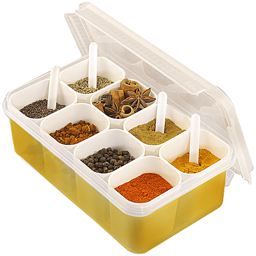 Unica Masala Box Storage Container - Transparent & Yellow, Airtight, Break Resistant, 1 pc  