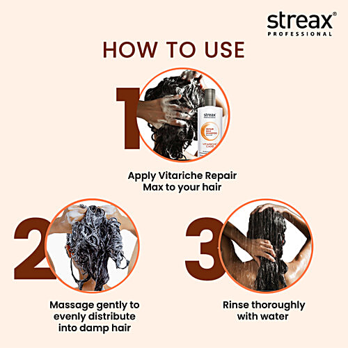 Streax Professional Vitariche Care Repair Max Shampoo - With Hydrolyzed Flax Protein, For Dry To Damaged Hair, 300 ml