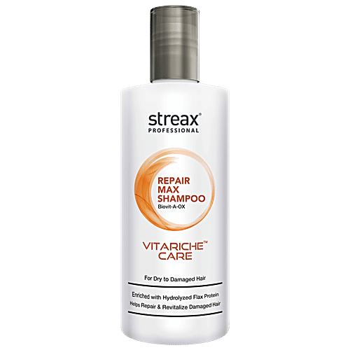 Streax Professional Vitariche Care Repair Max Shampoo - With Hydrolyzed Flax Protein, For Dry To Damaged Hair, 300 ml