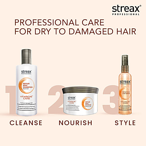 Streax Professional Vitariche Care Repair Max Masque - With Hydrolyzed Flax Protein, For Dry To Damaged Hair, 200 g  