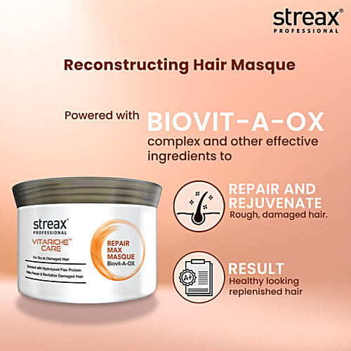 Streax Professional Vitariche Care Repair Max Masque - With Hydrolyzed Flax Protein, For Dry To Damaged Hair, 200 g  