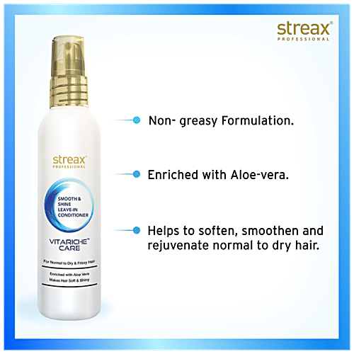 Streax Professional Vitariche Care Smooth & Shine Leave-In Conditioner - With Aloe Vera, For Normal To Dry Hair, 100 ml  