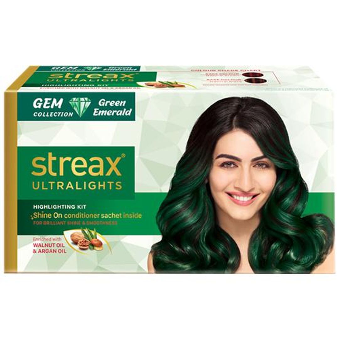 Streax Germ Collection Ultralights Highlighting Kit - With Shine On Conditioner, For Smooth & Shiny Hair, 60 ml Green Emerald