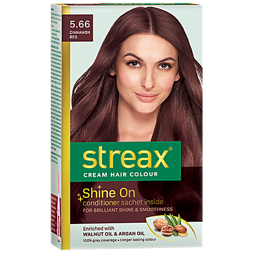 Streax Cream Hair Colour - With Shine On Conditioner, For Smooth & Shiny Hair, 60 ml Cinnamon Red 