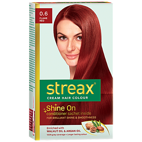 Streax Cream Hair Colour - With Shine On Conditioner, For Smooth & Shiny Hair, 60 ml Flame Red 