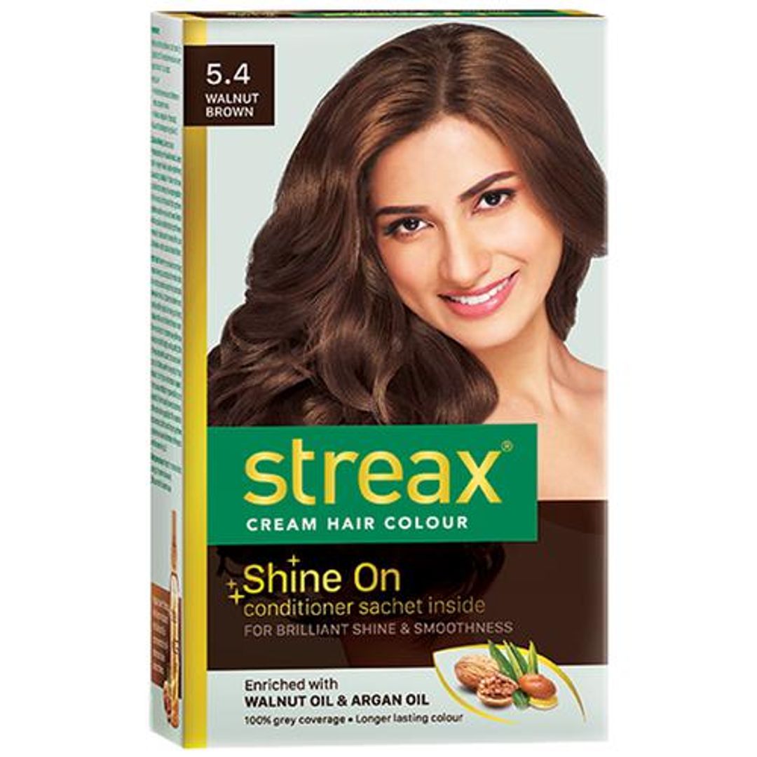 Streax Cream Hair Colour - With Shine On Conditioner, For Smooth & Shiny Hair, 60 ml Walnut Brown